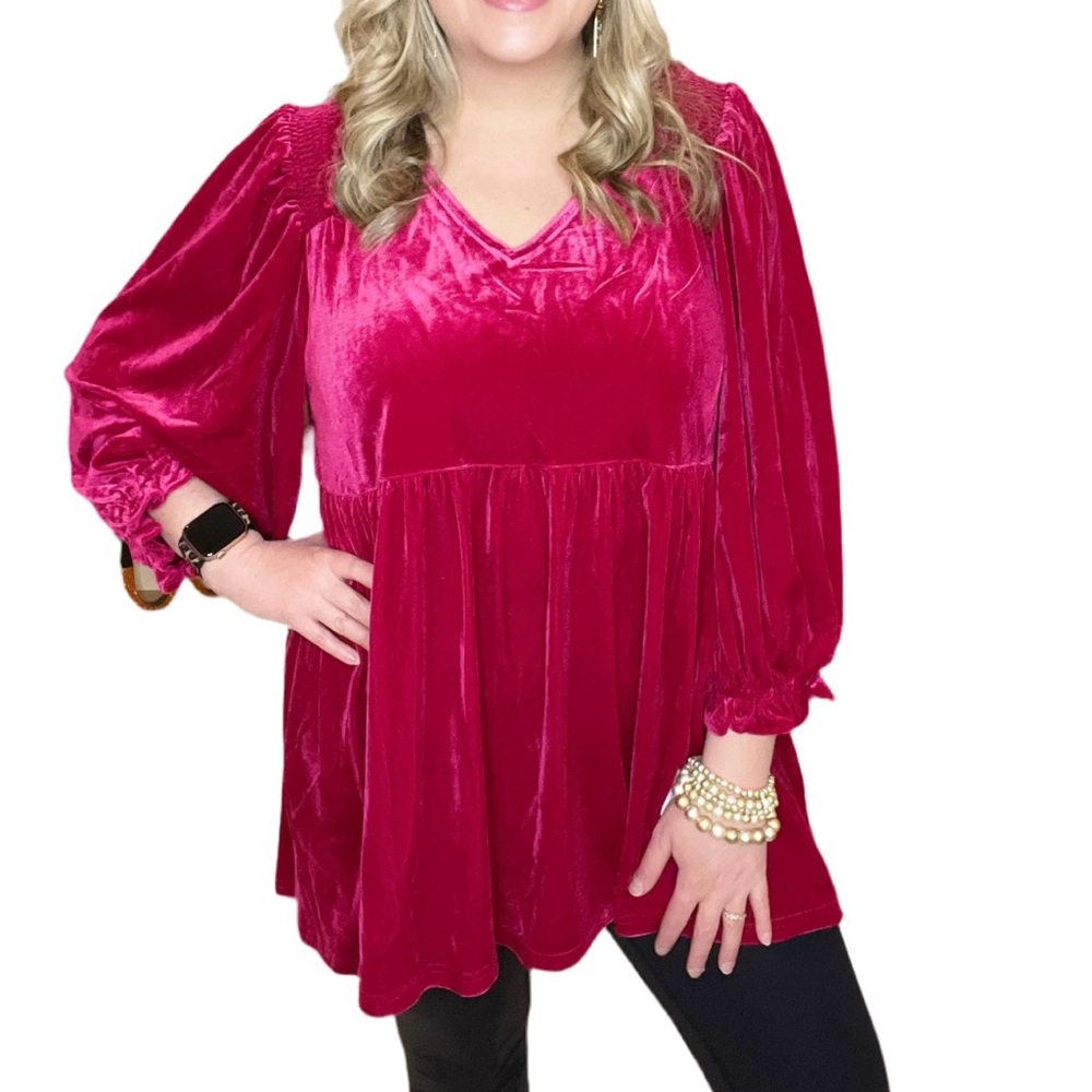 NEW! Women’s Jodifl Cranberry Velvet Babydoll Top!
